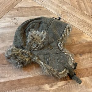 Nobis Mr Fargus Faux Fur Trapper Hat Moss Green Wool Blend Winter O/S‎ NWT